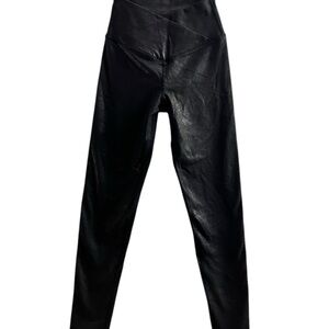Black Leather Look Crossover Leggings Small